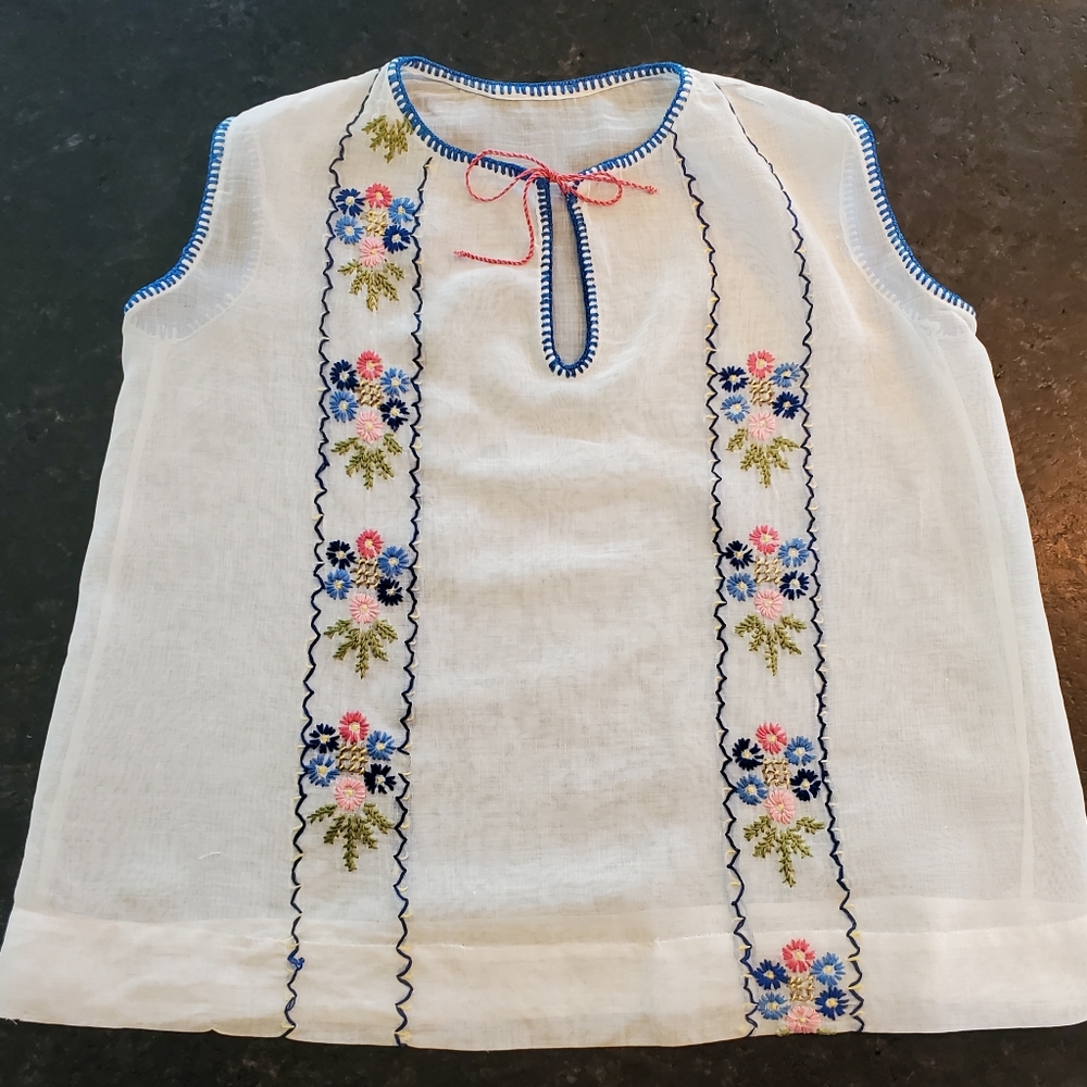 Vintage handmade embroidered child dress/top/swimsuit cover up see measurements